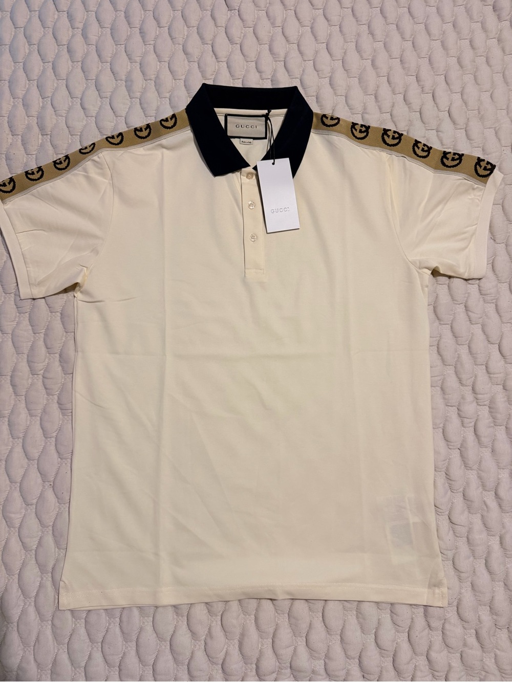 Gucci Cream Polo with Black Collar and Brown GG Shoulder Tape